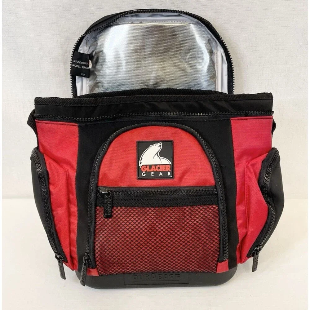 NEW Glacier Gear Insulated Cooler Bag Zippers Strap 4 Compartments Red Outdoors